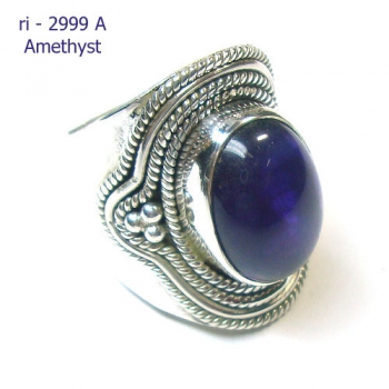 Antique style pure silver amethyst ring for women